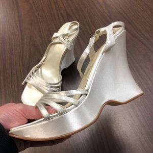 high heel platform white sateen